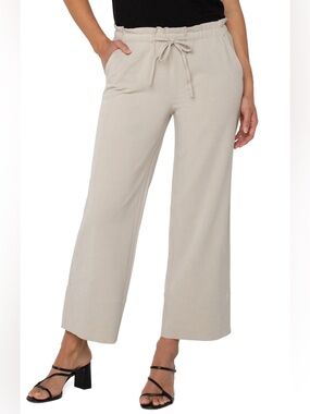 Liverpool Pull On Tie Waist Wide Leg Ankle Crop Pants Sandalwood Tan Medium